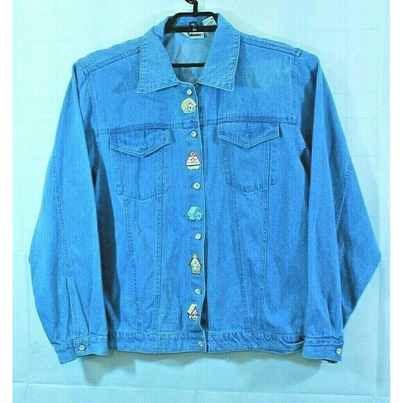 Mili Designs Jean Jacket Rhinestones Embroidery Birdhouses Womens XL - Picture 2 of 8